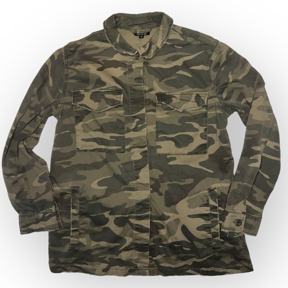 Topshop Women' Utility Distressed Camo Button up Jacket Size 8